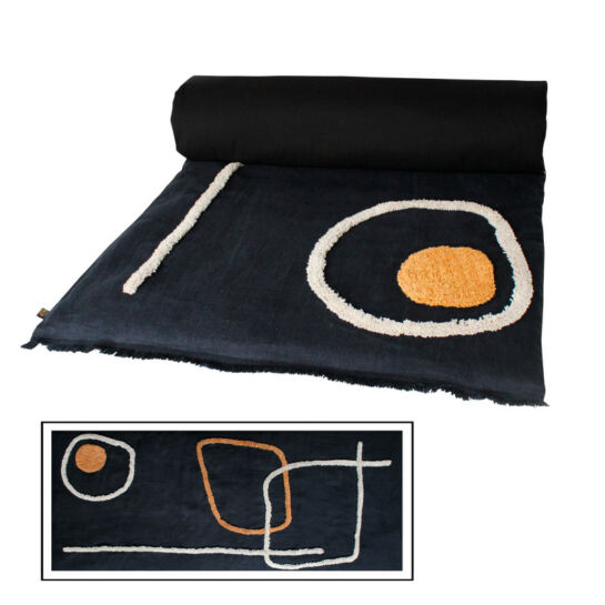 Edredon Tikri en lin et coton couleur Noir – 85×200 cms