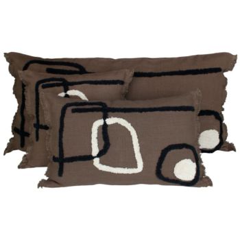 Coussin tikri en lin et coton couleur brownie - 40x60 cms