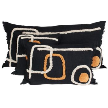 Coussin tikri en lin et coton couleur noir - 40x60 cms