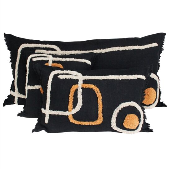 Coussin Tikri en lin et coton couleur Noir – 55×110 cms