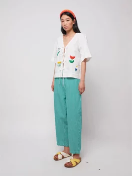 Pantalon twill vert fines rayures