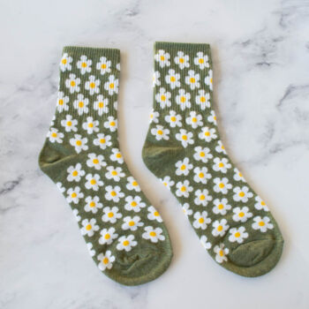 Chaussettes fond olive fleur 36-40