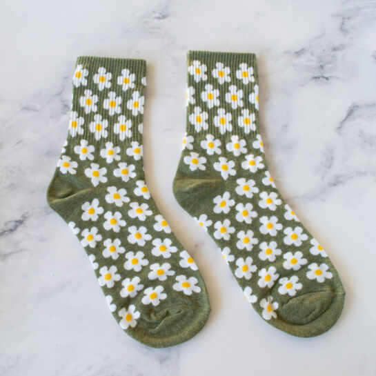 Chaussettes Fond Olive Fleur 36-40