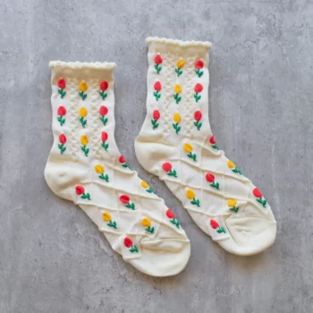 Chaussettes fleur côtelées 36/40