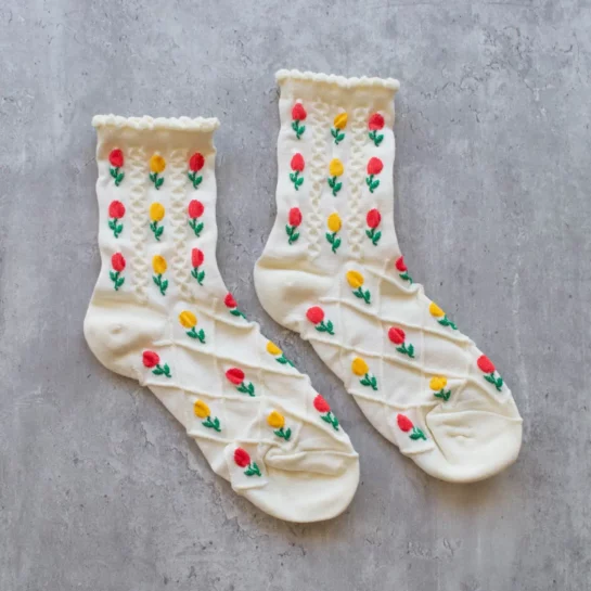 Chaussettes Fleur Côtelées 36/40