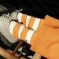 Chaussettes rayées Orange Blanc Fleur Violette