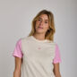 Tee Shirt écru Fleur Manches Contrastées Rose