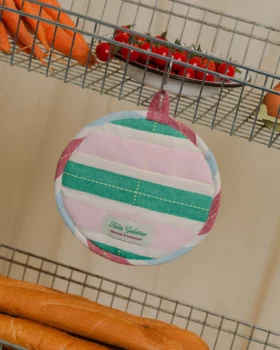 Manique ronde rayures rose vert