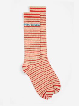 Chaussettes à rayures crème et rouge